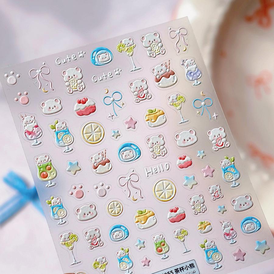 

TENSOR Милые рельефные наклейки для ногтей с кроликом - TS-4055 Дизайн «Медвежонок в чашке»