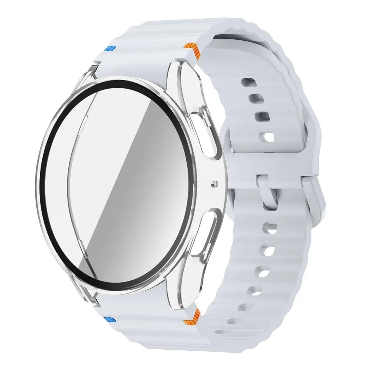 

Чохол+Ремінець для Samsung Galaxy Watch 7 6 5 4 40мм 44мм Силіконовий Браслет Ремінець Загартоване Скло Захисна Плівка для Екрану Бампер Чохол Galaxy Watch 6 44mm