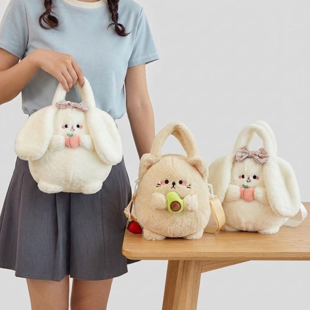 Fashion Cartoon Rabbit Shoulder Bag Soft Fluffy Large Capacity Crossbody Bag Lightweight Handbag Women Girl Accessories