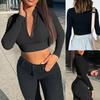 Women Mature Fashion Autumn Solid Color Casual Office Zipper Long Sleeve T Shirt