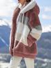 European & American Women's Loose Plush Spliced Hooded Cardigan - Casual Autumn/Winter Coat