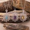 Color Treasure Jewelry Natural Citrine Amethyst Topaz Necklace Women'S S925 Sterling Silver Vintage Hollow Flowers