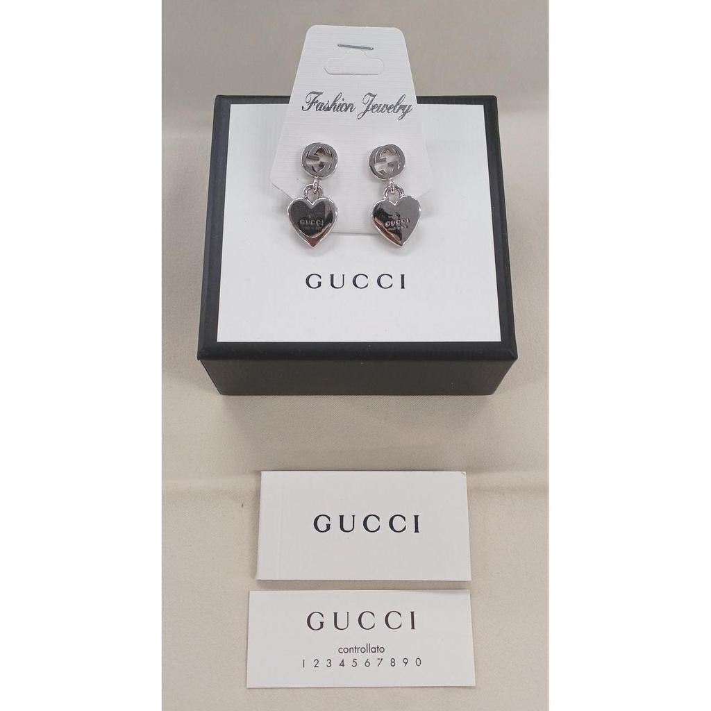 Used GUCCI Heart-shaped GG Logo Earrings
