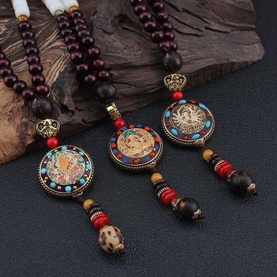 Handmade Nepal Buddhist Mala Bead Pendant Necklace Ethnic Wooden Jewelry Gifts for Women