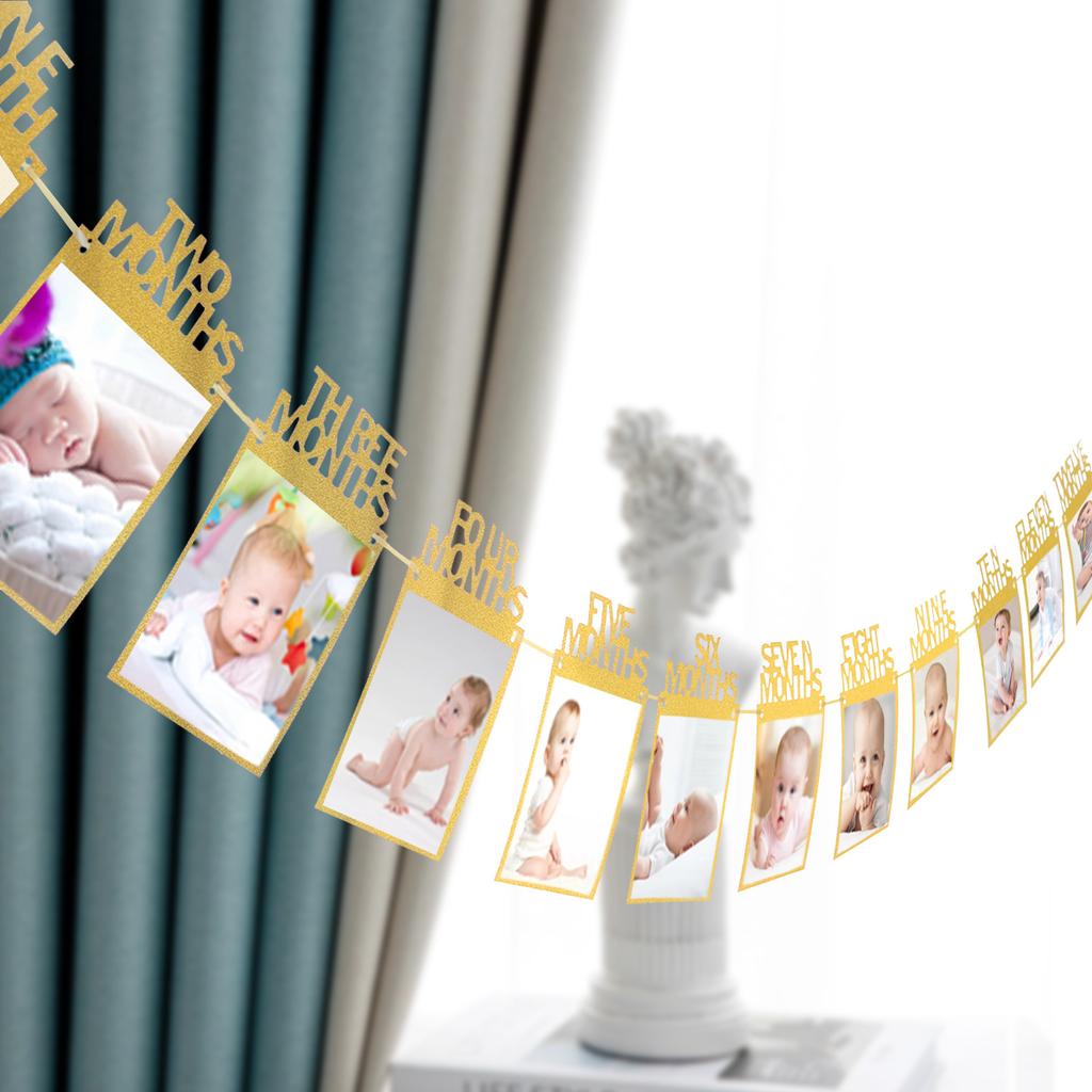 Infant Souvenirs One Year 12 Months Po Banner Baby Boy Girl 1 Year Birthday Party Decoration Garlands Newborn Pography