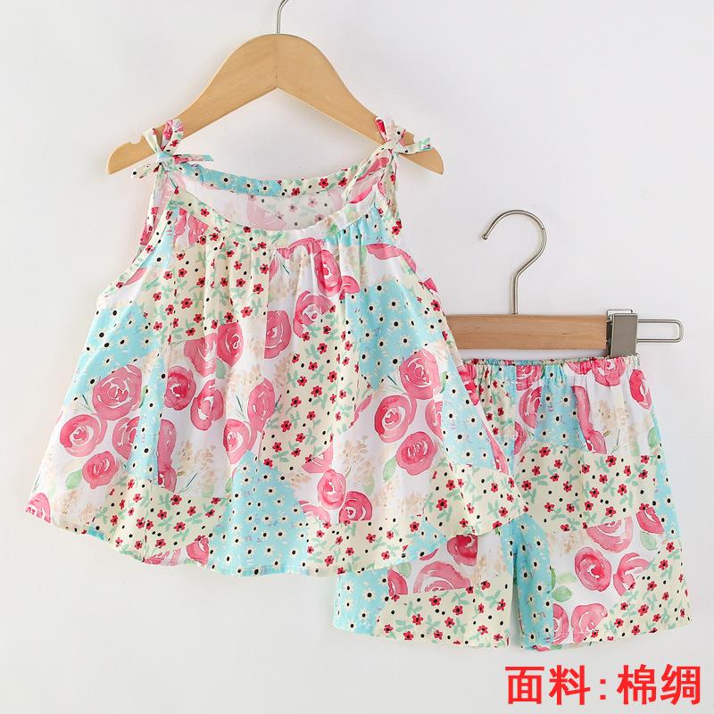 Girls Summer Floral Rayon Vest And Shorts Set Cute Baby Cotton Silk Home Wear Two Piece Outfit For Kids