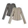 Spicy American Girl Slimming Hook-and-Eye Cardigan for Women: Waist-Cinched, Half-Round Neck, Long-Sleeved Base Layer for Spring/Autumn