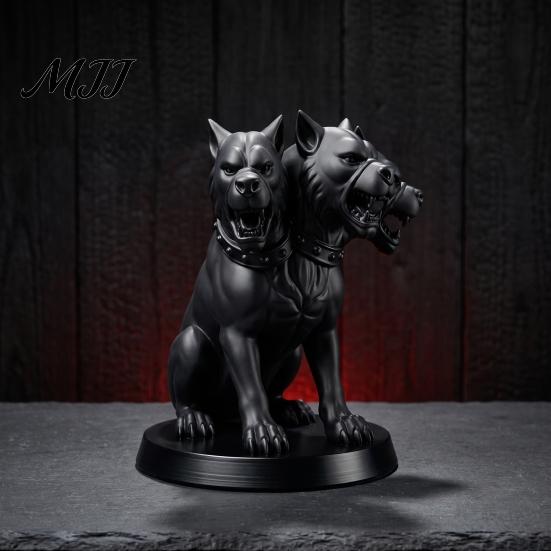 Dark Fantasy Room Accessories Three-Headed Dog Figurine, Gothic Mythology Animal Statue, 3D Printed Niche Art Ornaments Halloween Ornament for Desktop