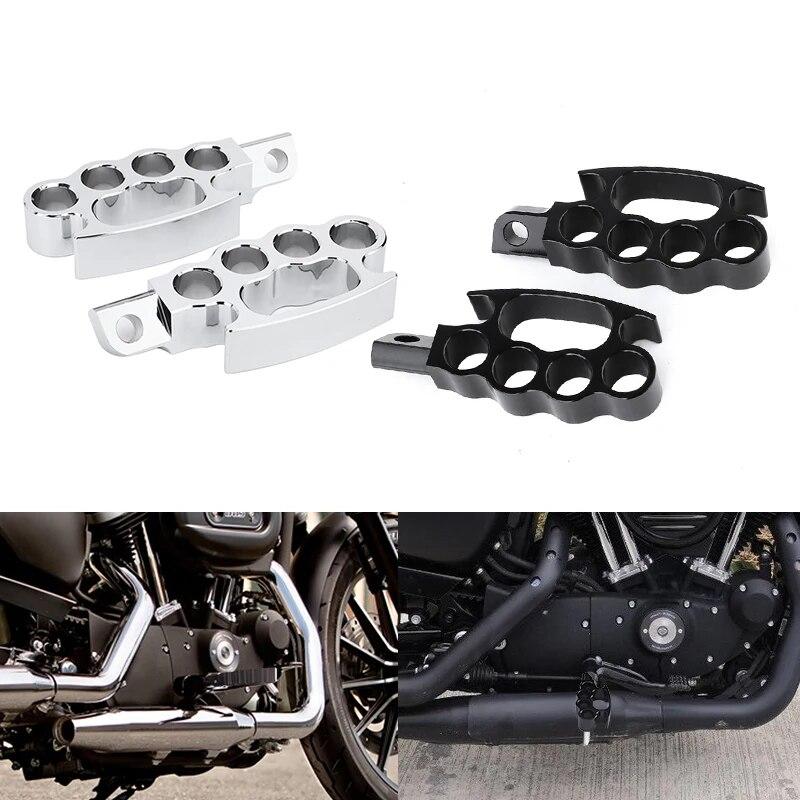 

Подножки для мотоцикла, черные хромированные подставки для ног, педали с ЧПУ, подножки для Harley Sportster Softail Dyna Road King Cafe Racer Chopper