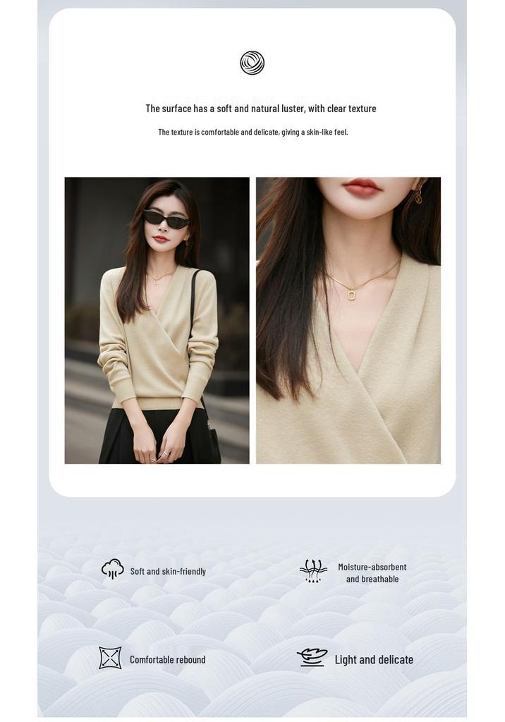 Women's Slimming V-Neck Merino Wool Sweater – Warm, Fine Gauge Knitwear for Stylish Commuting
