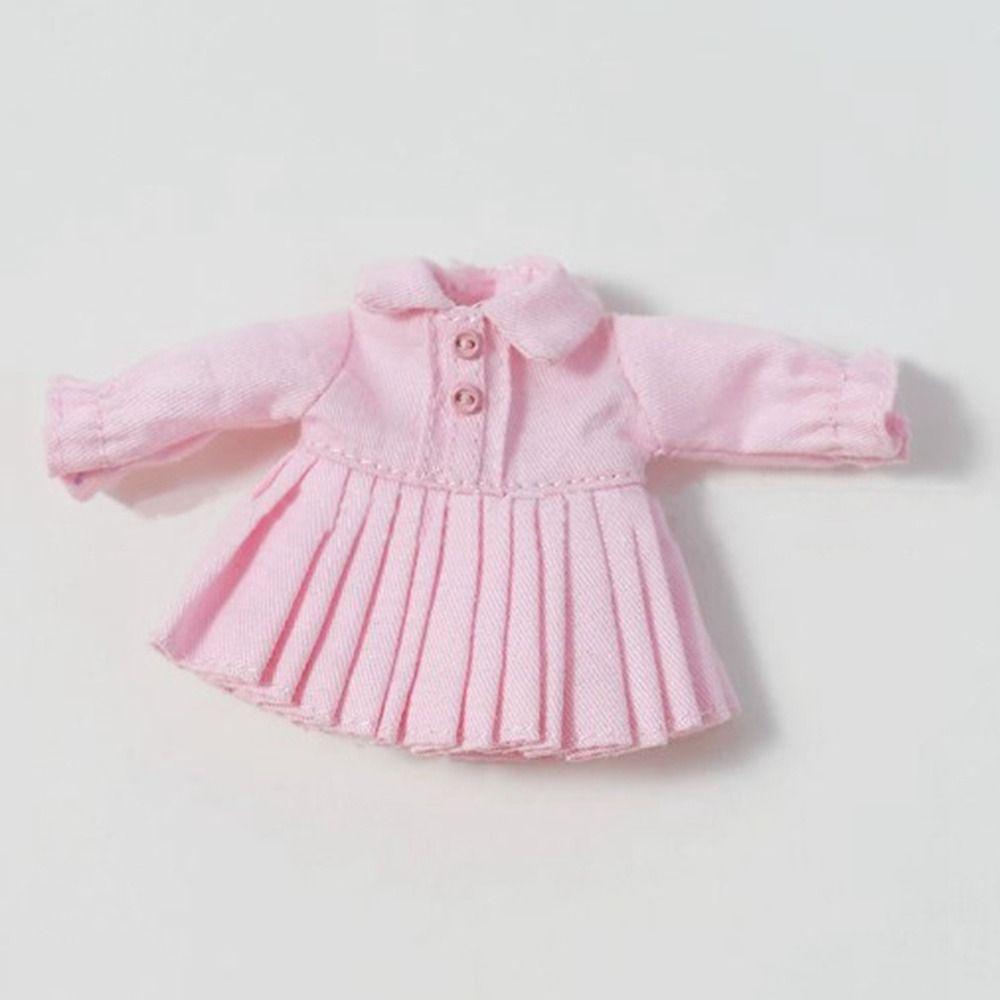Handmade Doll Pleated Skirt Lapel Collar Jeans Dresses for 1/11 OB11 Dolls for 1/12 BJD Dolls
