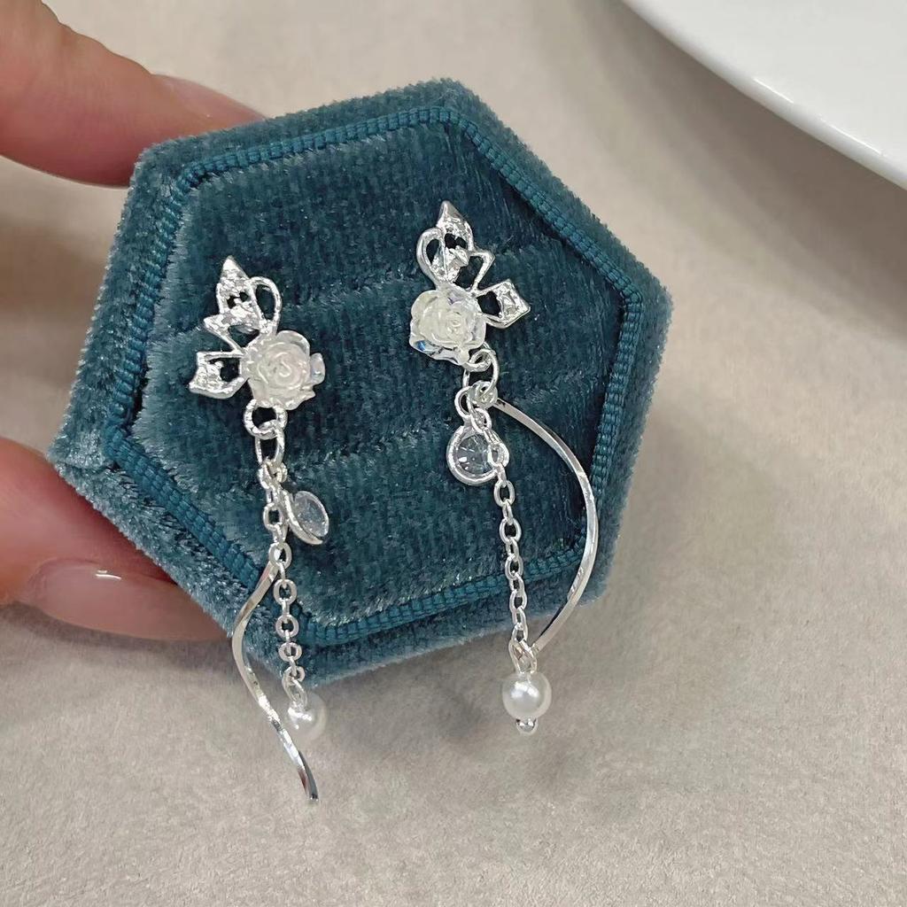Simple Silver Color Sweet Cute Ribbon Heart Bowknot Earrings for Women Trend Drop Earrings Aesthetic Wedding Jewelry Gift Y2K