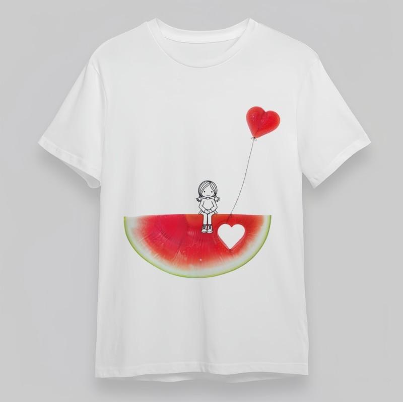 

Women s Oversize Soft Classic T-Shirt Watermelon And Girl With Heart Balloon Tee M