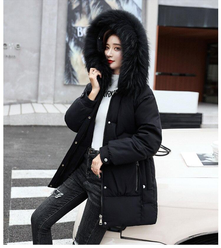 Frauen Winter Mit Kapuze Kunstpelz Kragen Winddicht Große Tasche Midi Warm Mantel Puffer Jacke Baumwolle Gefütterte Parkas Outwear Mantel