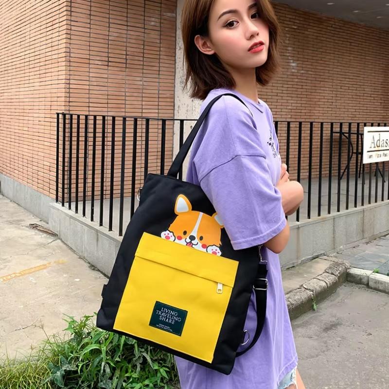 Cute Shiba Inu Dog Crossbody Bag Large Capacity Zipper Oxford Shopping Bags Women Casual Cartoon Printed Shoulder Bags