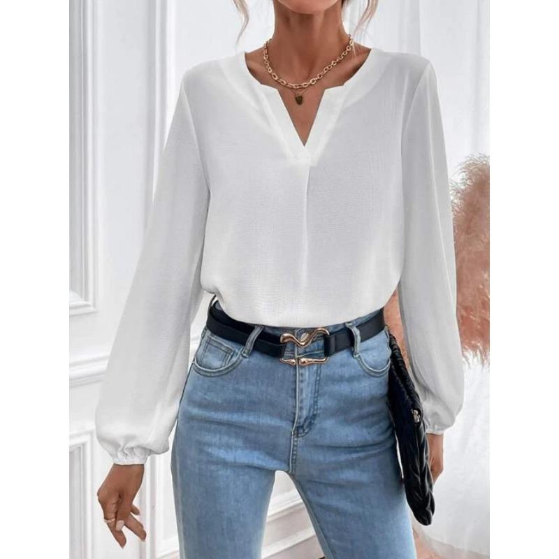 Loose Fitting Pullover Chiffon Style Commuting Solid Color Long Sleeved Base Shirt