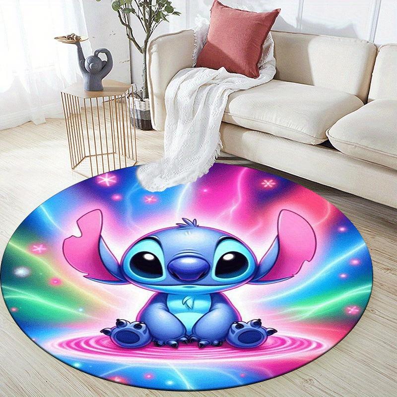 1pc Cute Stitch Round Area Rug,Non Slip,Machine Washable Polyester Carpet for Living Room,Bedroom Decor