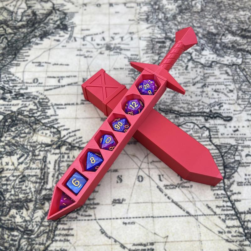 3D Printed Sword-Shaped Storage Box With Dices For Dnd Rpg Trpg Games Dice Dnd Game Role Dice Holder Desktop Ornament Storage Bo