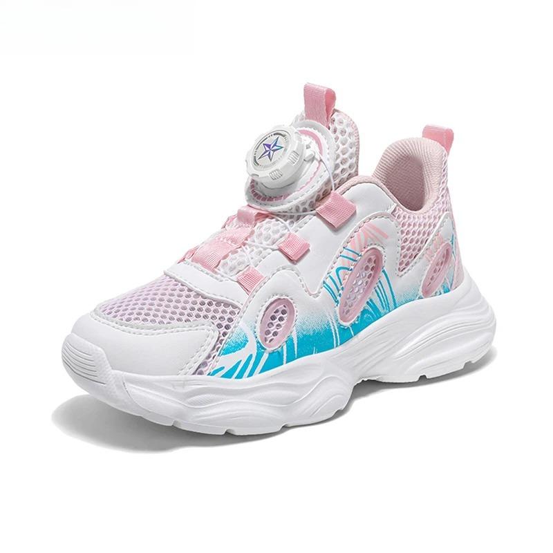 Summer Breathable Children’s Casual Shoes for Girls Rotating Button Sports Running Shoes Outdoor Fashion Flat Walking Sneakers