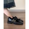 Blue Cabinet~ Retro thick heel black Mary Jane shoes women's spring light mouth small leather shoes double breasted with thick heel single shoes
