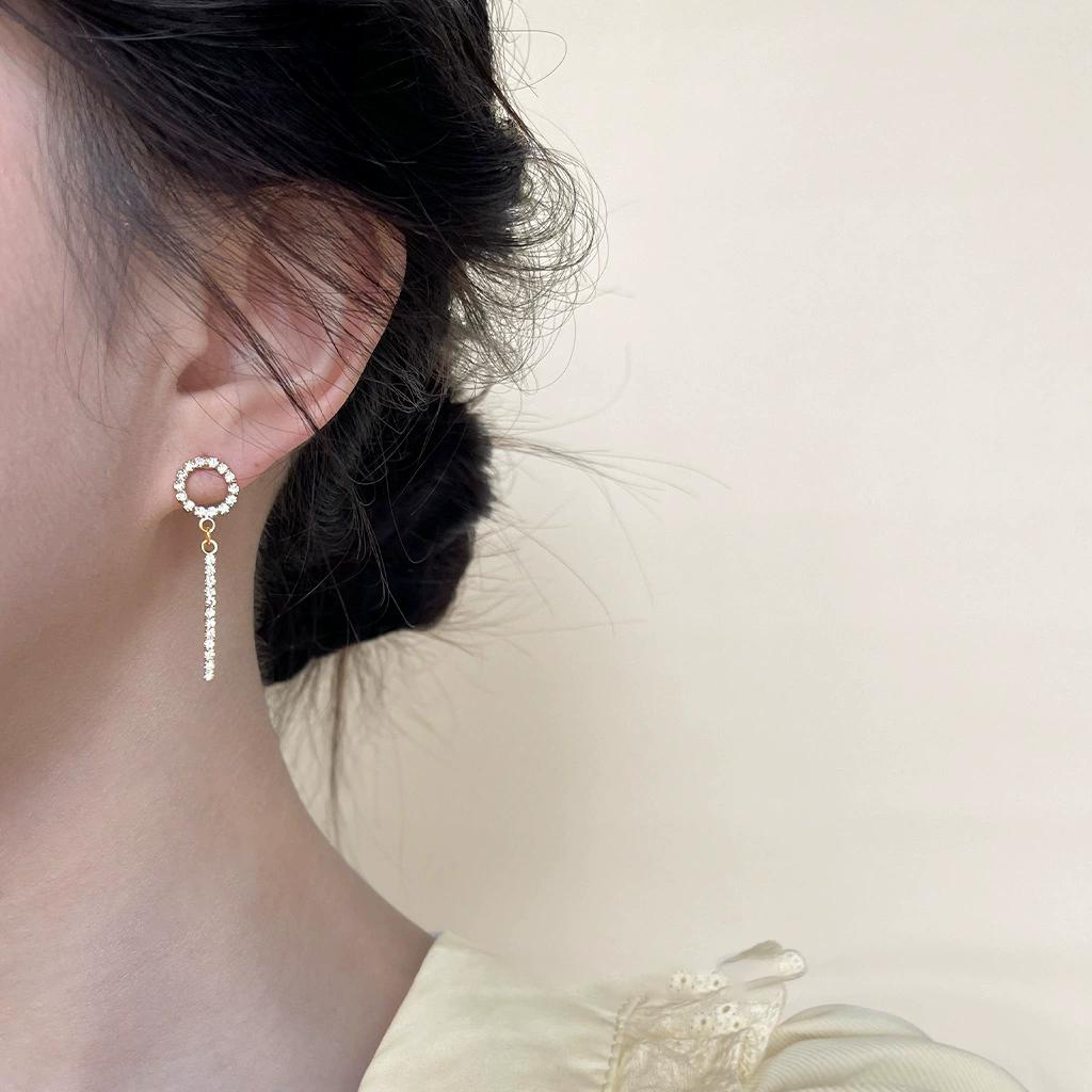 Sparkling Zircon Hollow Round Circle Tassel Earrings For Women Summer Fashion Jewelry New Gift Party Beach Vacation