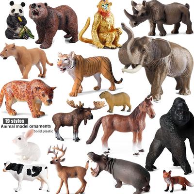 19 stil Simülasyon Hayvan Modeli Vahşi Katı Plastik Fil Gergedan Kahverengi Ayı Kaplan Aslan Leopar At Modeli Oyuncaklar Süsler