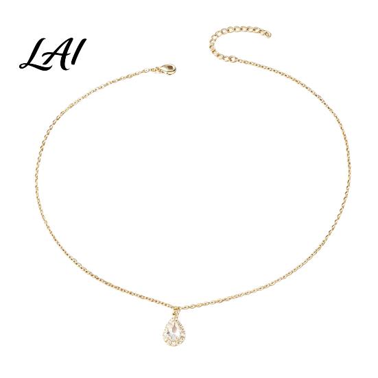 Adjustable Clavicle Chain Water Drop Necklace for Women Cubic Zirconia Rhinestone Elegant Alloy Women Pendant Sparkling Statement Jewelry