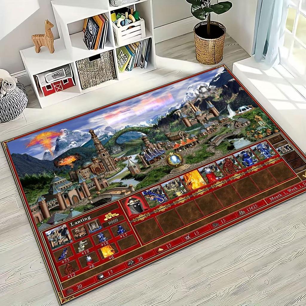 Retro Heroes of Might and Magic Map Games Art Rug for Bedroom Living Room Sofa Home Doormat Decor,Large Kids Non-slip Floor Mat