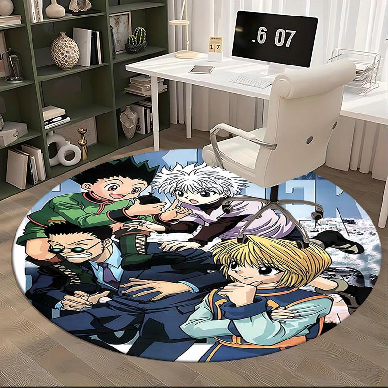1pc Hunter x Hunter Anime Cartoon Design Round Carpet Office Chair Mat, NonSlip Rug for Home Decor, Living Room, Bedroom