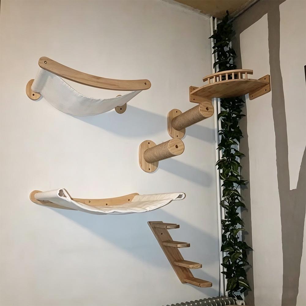 Cat Climbing Shelves Tree Cat Hammock Wall Mounted Tower Hand Woven Cat Wall Hanging House Macrame Detachable Steps & Platform