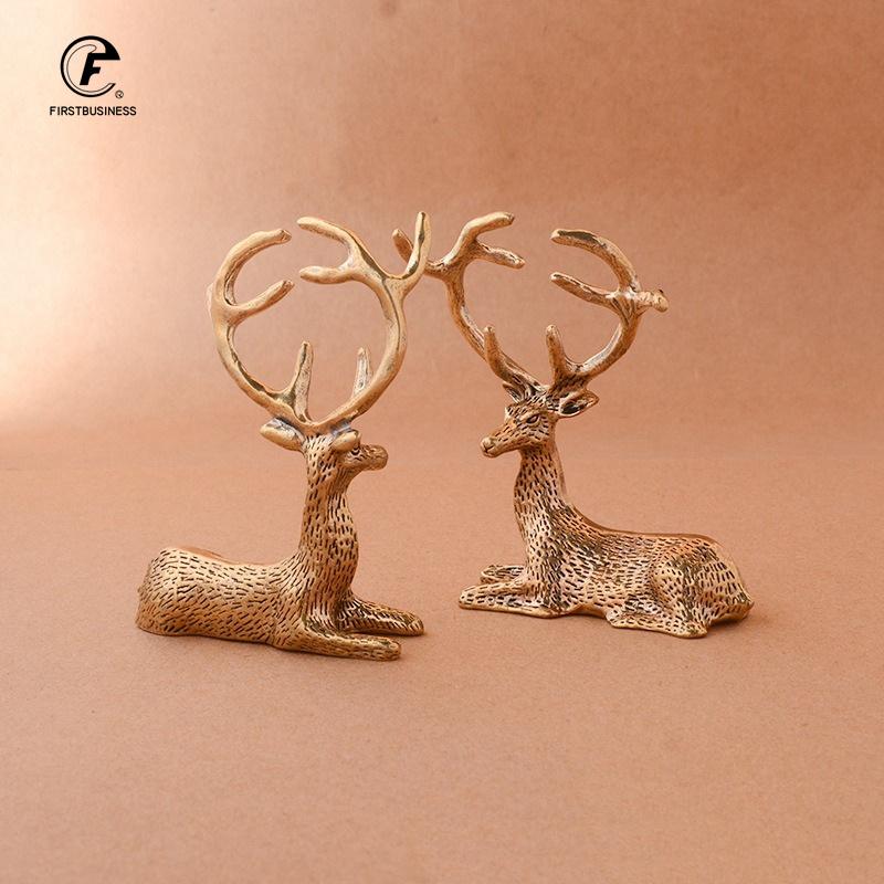 Kupfer Sika-Hirsch Elch Tischplatte Kleine Ornamente Vintage Messing Tierfiguren Schreibtischdekorationen Zubehör Heimdeko Handwerk