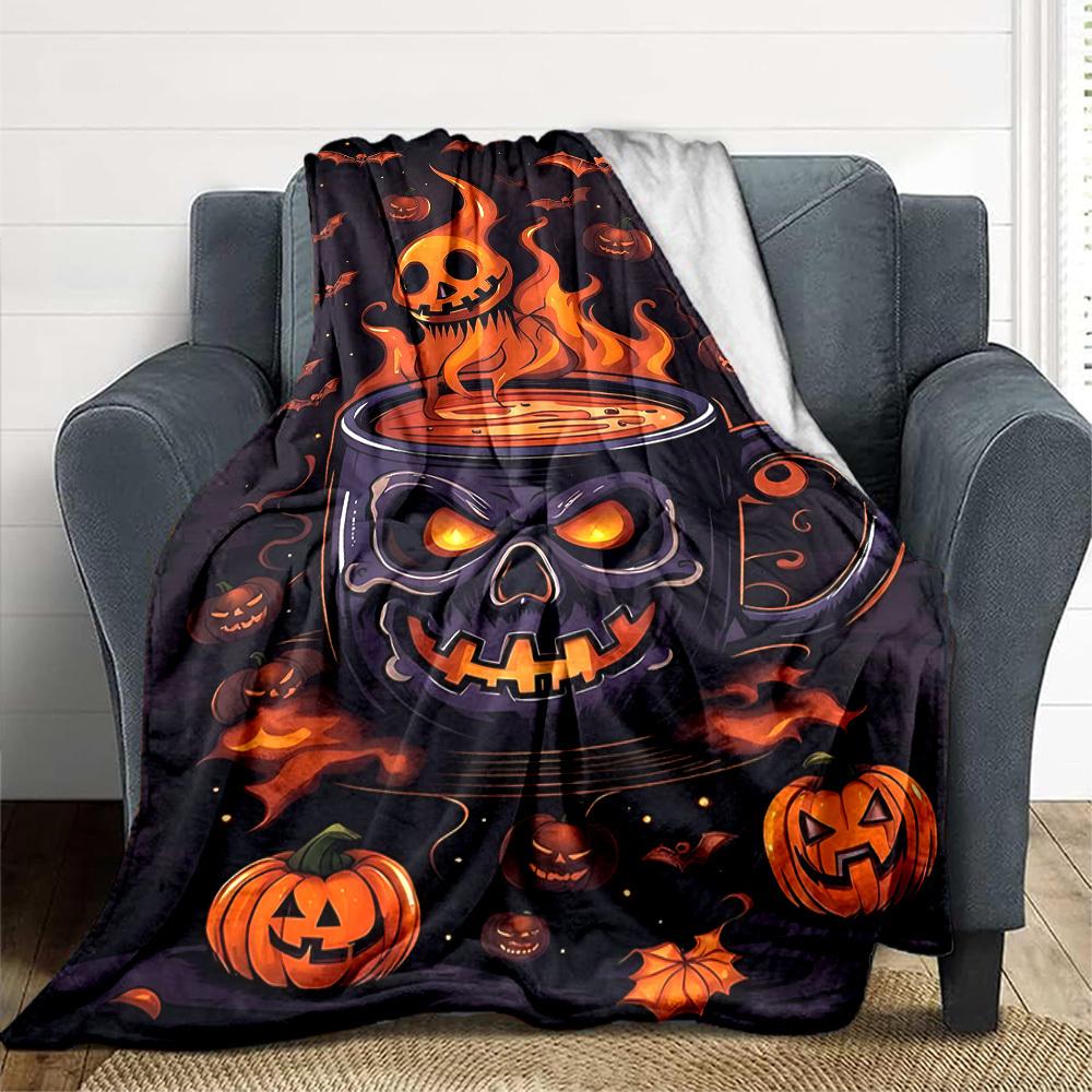1pc Halloween Coffee Blanket, Lightweight Flannel Throw Blanket for Sofa, Bed, Travel, Camping, Living Room, Office, Couch089