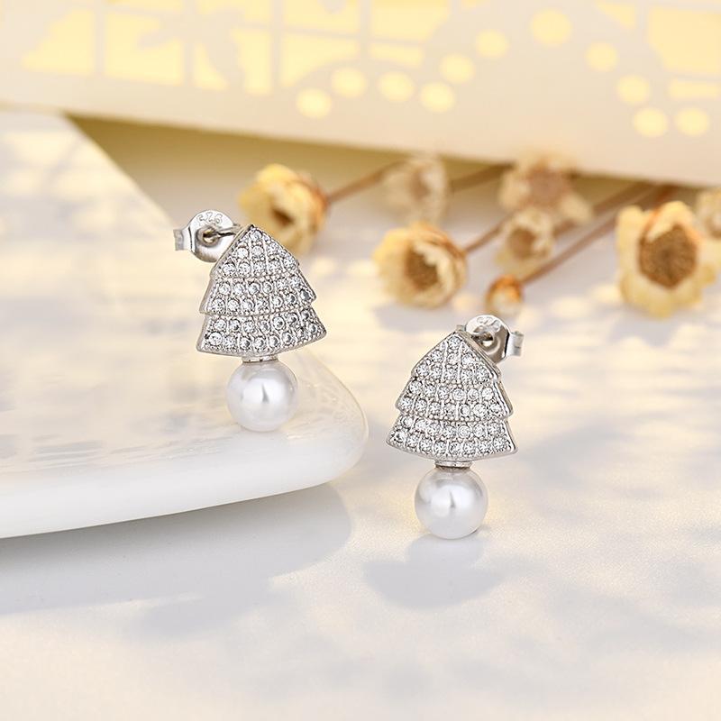 Fashionable Pearl Zircon Gold Earrings for Women with Anti-allergic Micro-set Christmas Earrings