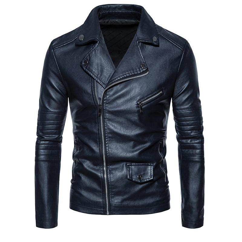 Men’s Jackets Faux Leather Lapel Long Sleeves Zipper Slim Fit Retro Motorcycle Jacket Autumn Winter PU Bomber Tops Holiday Casual Outer Wear