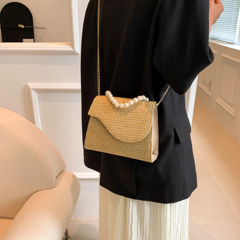 Stylish Women's Small Square Bag With Trendy Chain Shoulder Strap In Black Beige Khaki