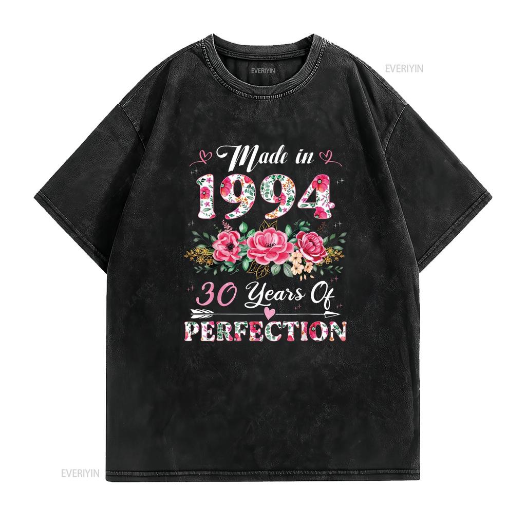 30 Year Old Made In 1994 Floral 30th Birthday S Women T Shirt Vintage Washed Breathable Unisex Slightly Casual Soft Stylish