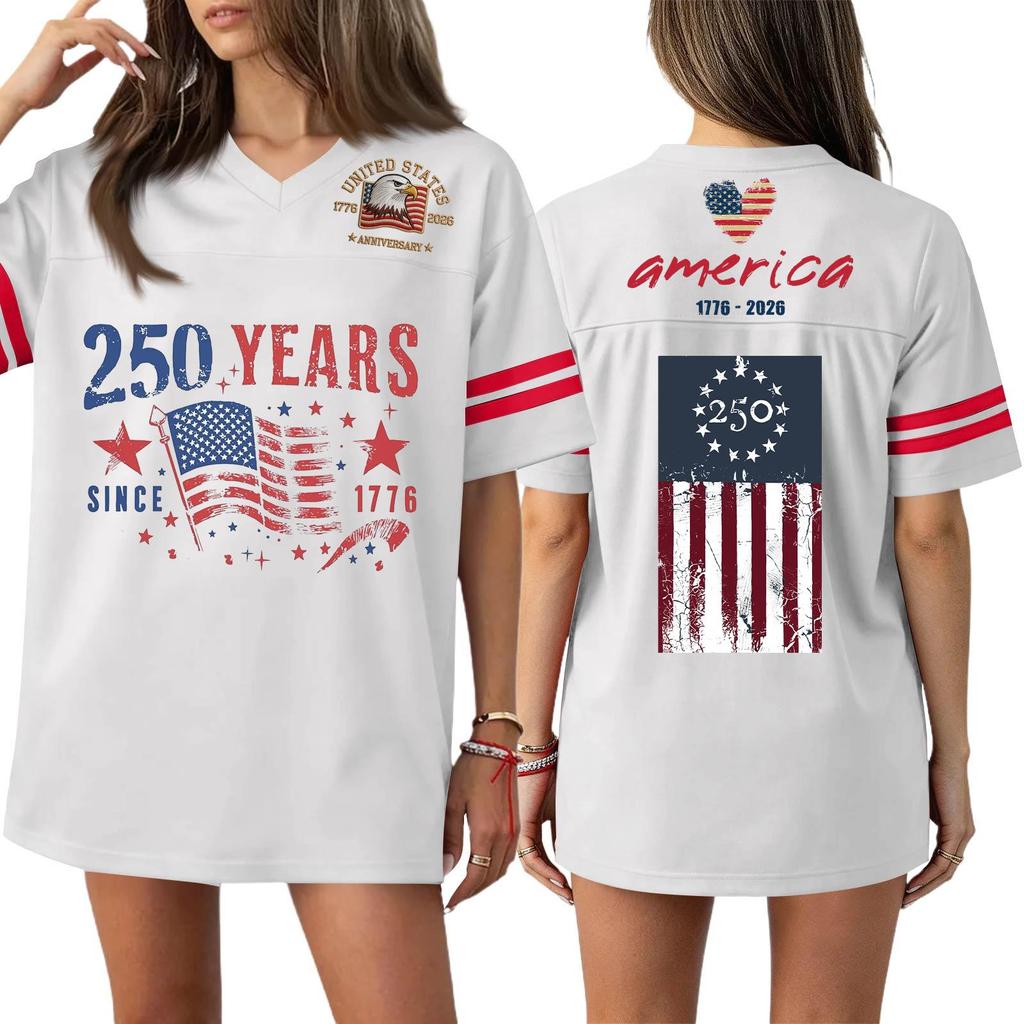 Women's Casual Fashion V-Neck Sports Independence Day Print Short Sleeve Sports T-Shirt Top