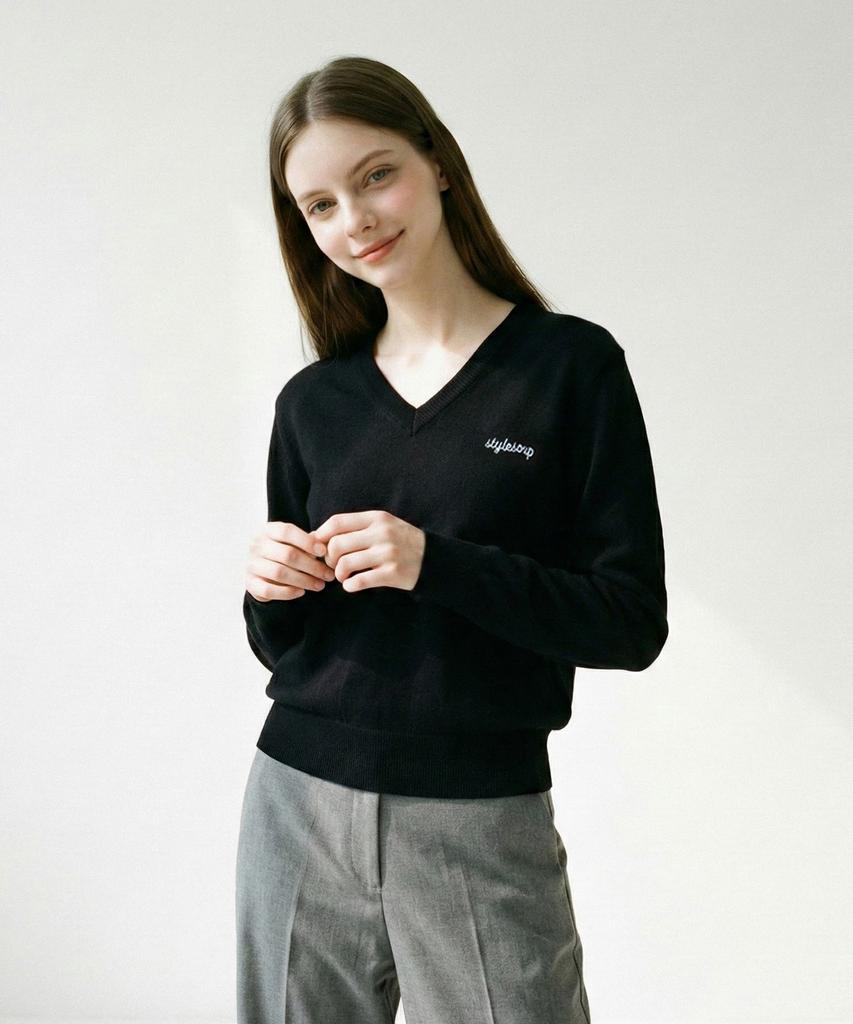 SOUP V-Neck Embroidered Knit (Sc2Lkf1)