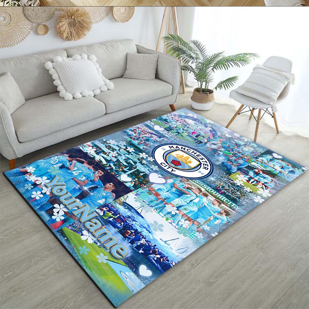 Manchester City Customizable Name Floor Mat Suitable for Balcony Living Rooms Decorate room Game Room Anti-slip Rug Anime Office Decor