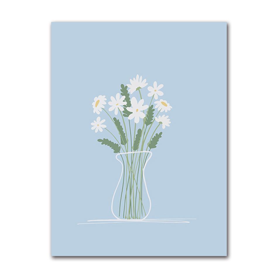 Blue Curved Abstract Canvas Painting Pattern, French Nostalgia Poster, Wall Art, Nordic Picture, Room Decoration, Flower Pattern
