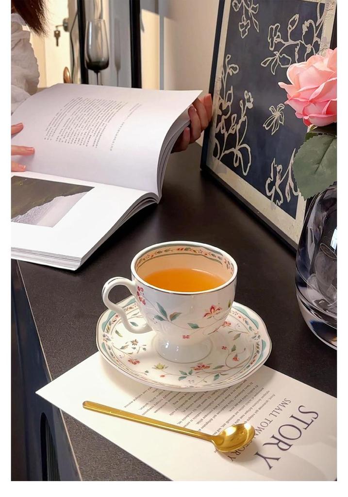 Flower Pattern Bone China Coffee Cup & Saucer Set - Perfect for Afternoon Tea, Weddings, Housewarming Gifts