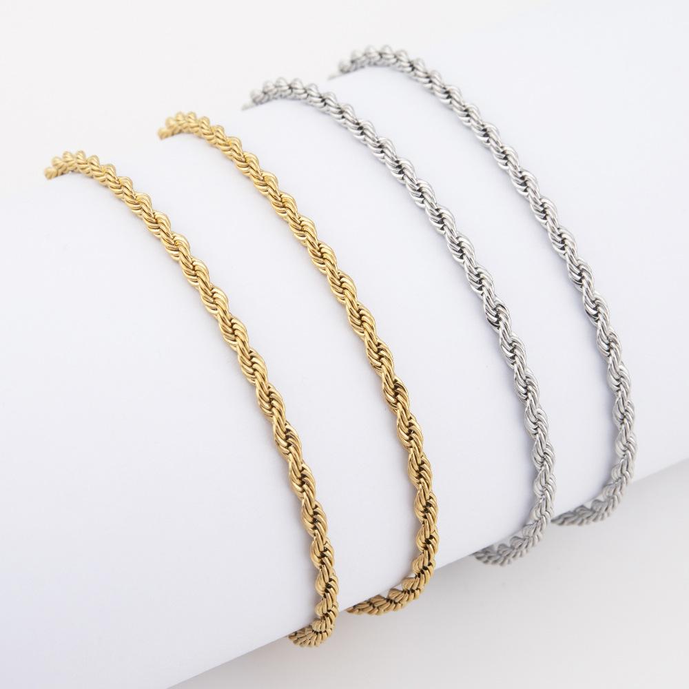 Lanț Răsucit din Oțel Inoxidabil, Galvanizare cu Reținere a Culorii în Vid, Colier Auriu care nu se Decolorează, Lanț Hip-Hop pentru Bărbați din Oțel Titan