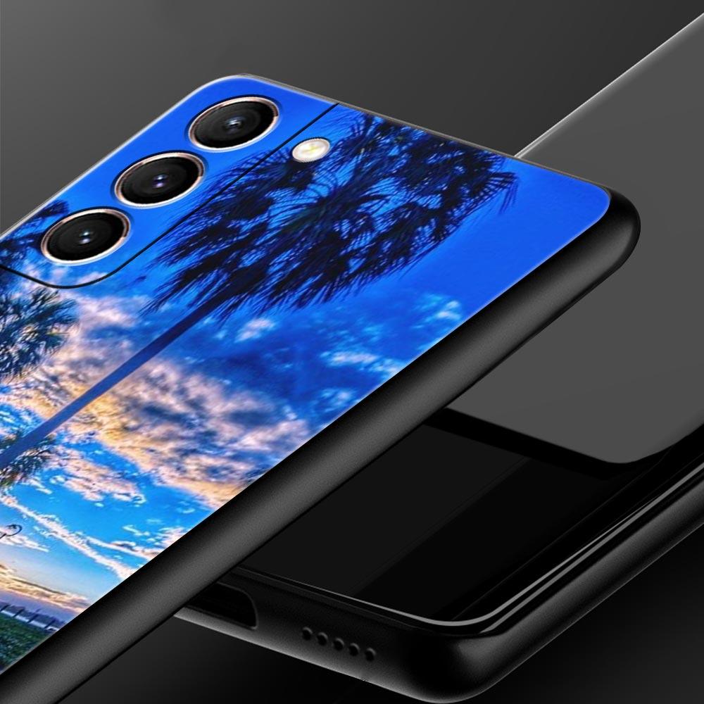 Summer Beach Palm Tree Phone Case For Samsung Galaxy S24 S23 S22 Ultra S20 S21 FE 5G S10 S9 Plus S10E S8 S7 Soft Silicone Cover