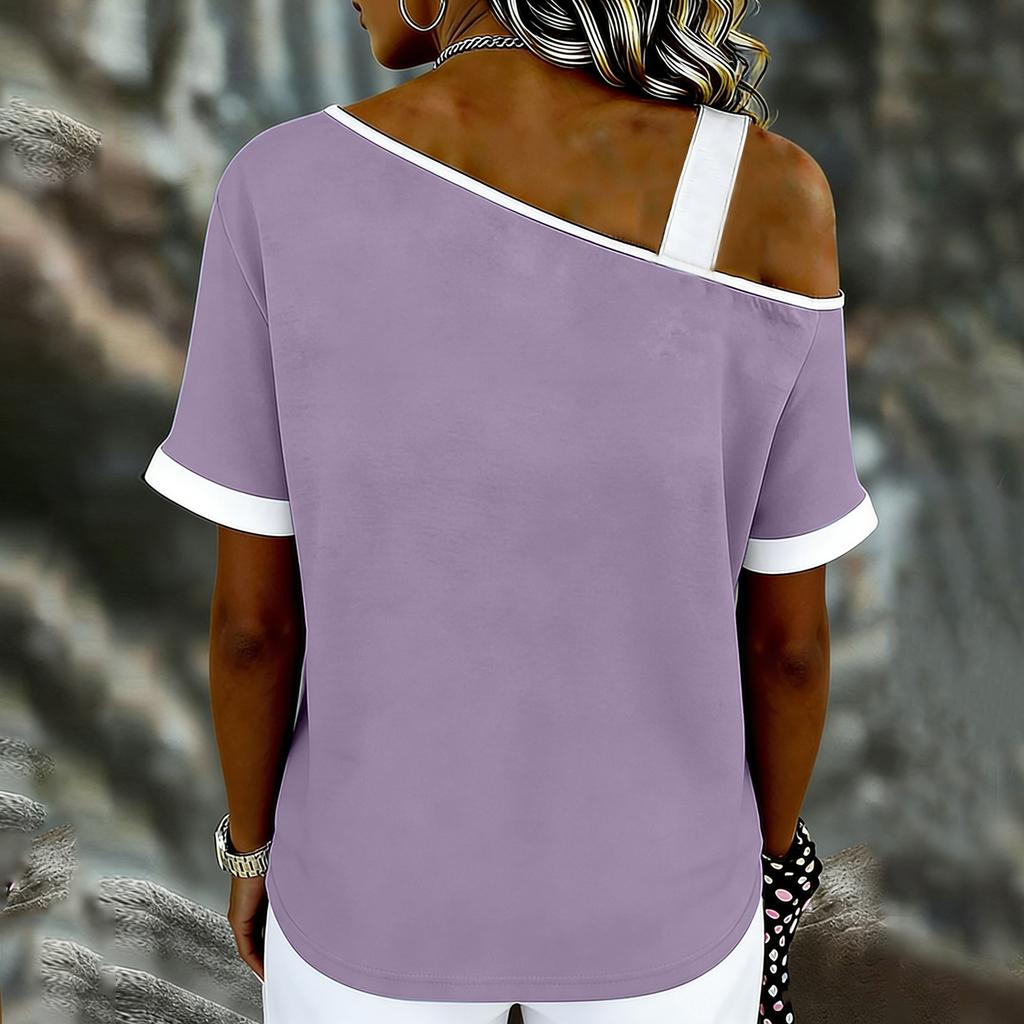 Women's Color Casual Fashion Loose Cotton Linen Lace Splicing Round Neck Shirt Top