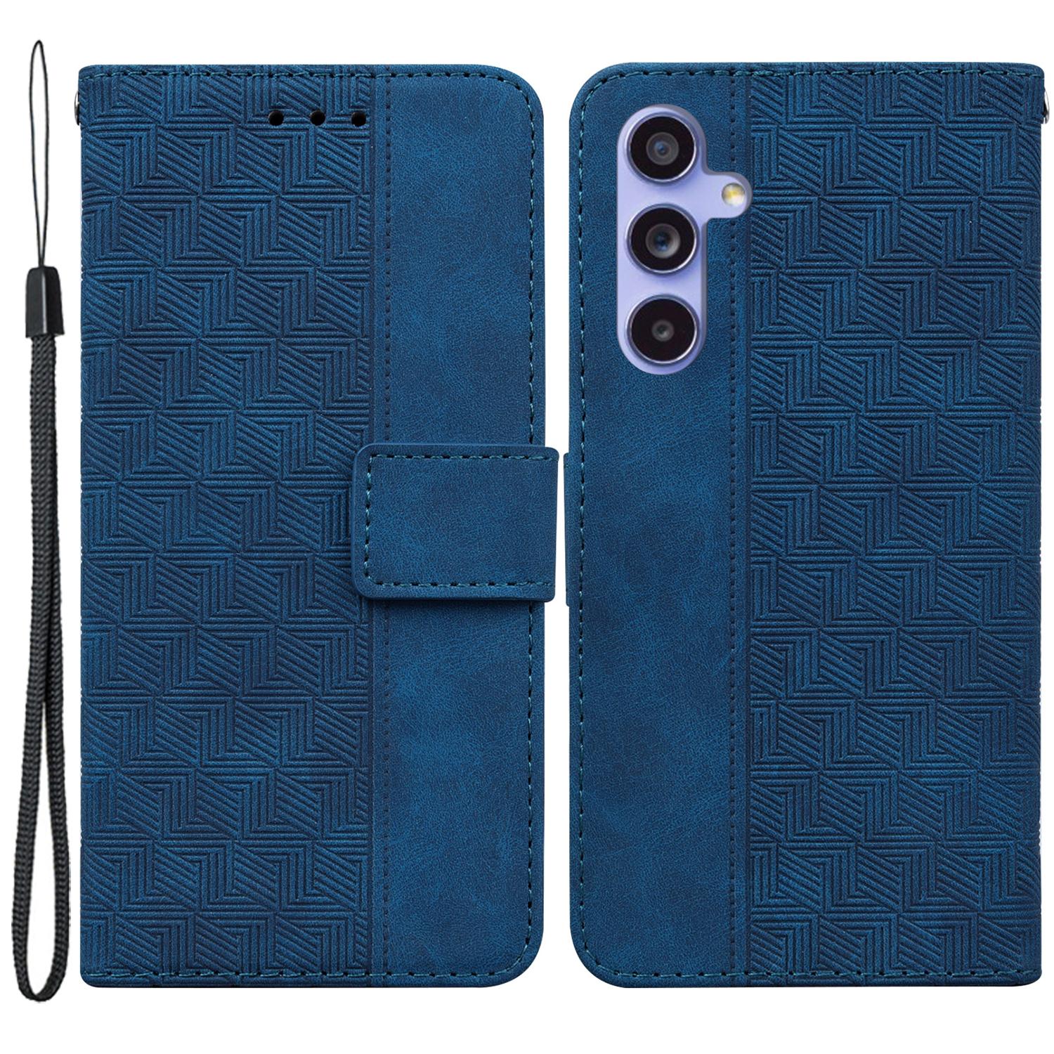 

For Samsung Galaxy A55 5G Wallet Case PU Leather Stand Cover Geometry Pattern Blue