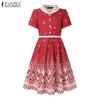 ZANZEA Women Summer Doll Collar Casual Short Sleeve Print Dress