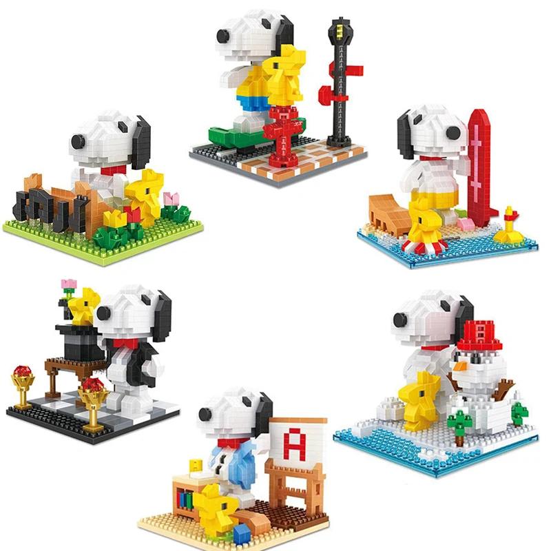 Anime Snoopy Micro Building Blocks Assembly Street View Model Character Scene Dog Mini Bricks Figure Toys For Christmas Gifts