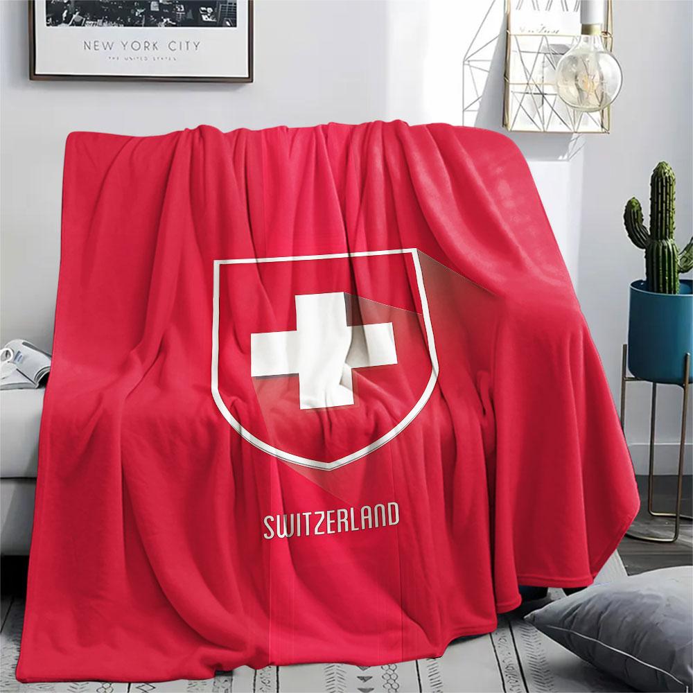 1PC Switzerland National Football Team Patterned Flannel Blanket Suitable For All Seasons for Home Decor Warmth and Comfort Gifts Holiday Present