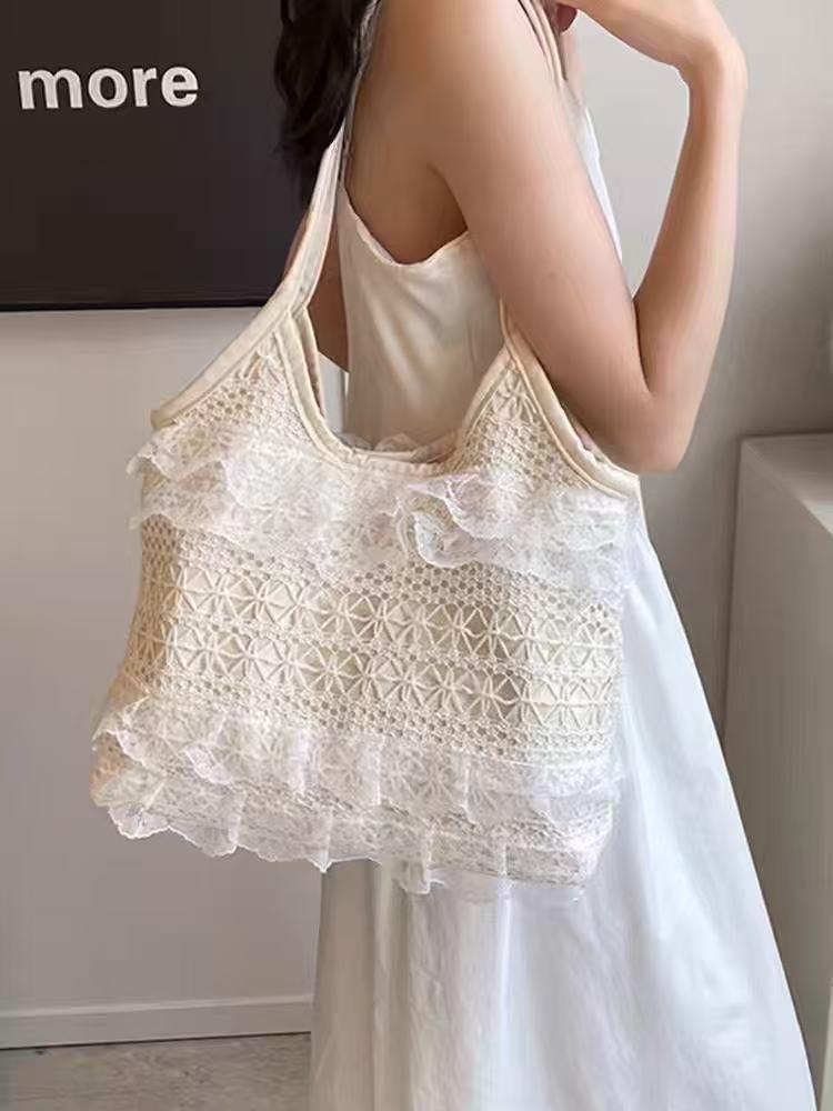 

Літня мереживна пляжна сумка-тоут великої місткості та сумка через плече