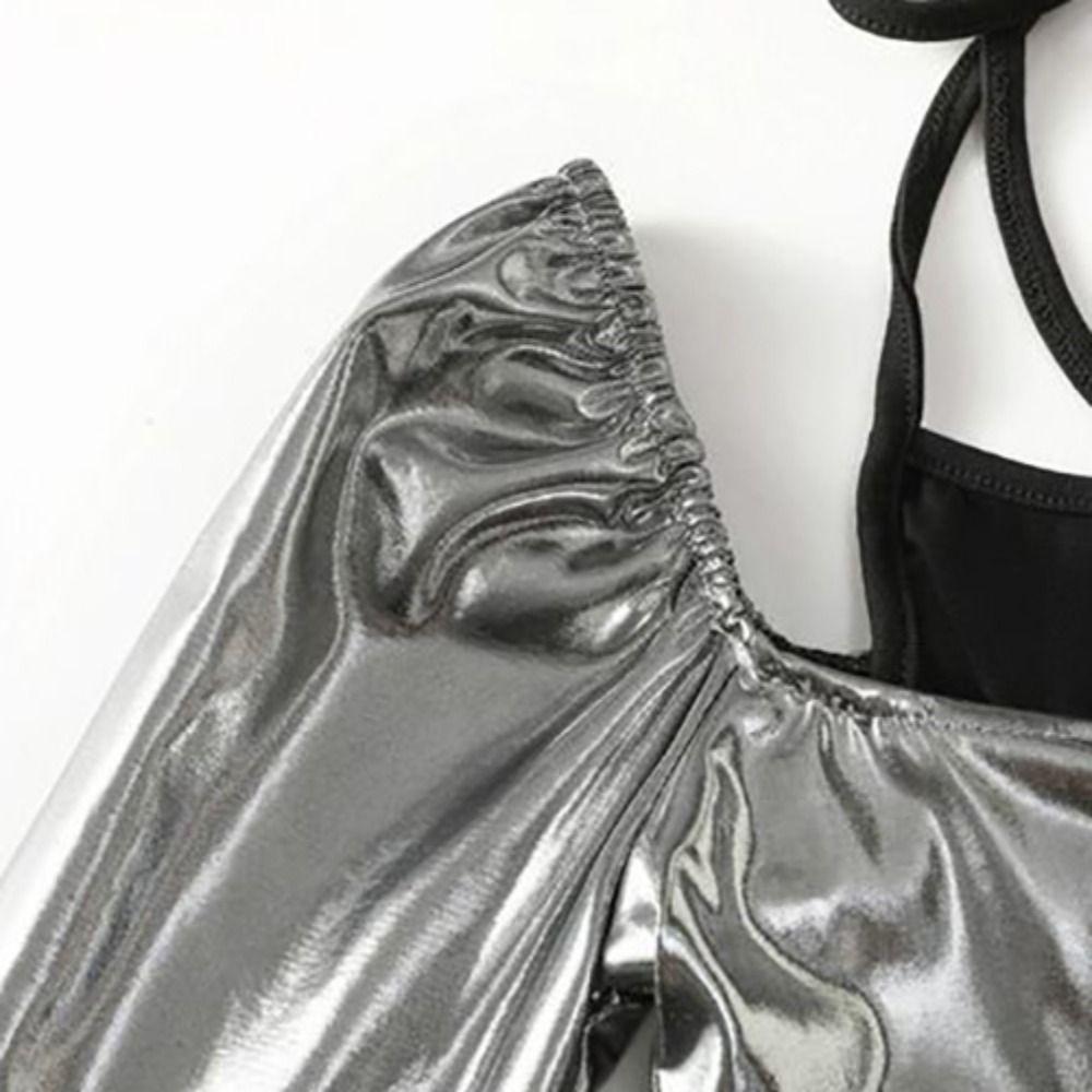 Pullover Long Sleeve T Shirt Glossy Fake Two-pieces Shirts Sweet Y2K Slim Crop Tops  Streetwear